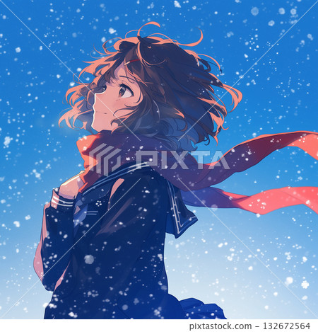 Female student winter background Female student winter background 132672564