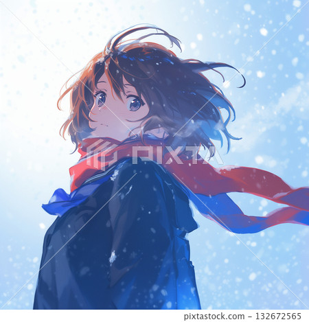 Female student winter background Female student winter background 132672565