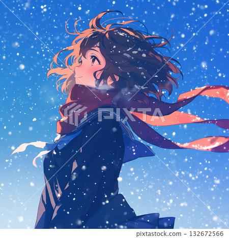 Female student winter background 132672566