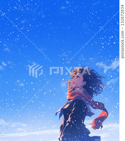 Female student winter background 132672634