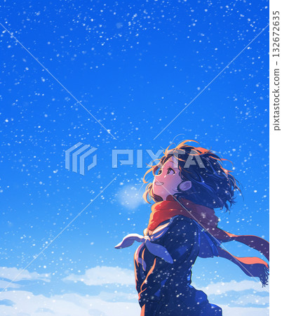 Female student winter background 132672635