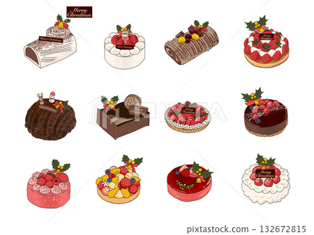 Christmas whole cake variations | Illustrations of shortcake, Buche de Noel, etc. 132672815