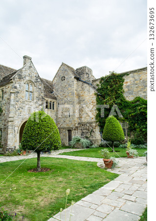 Historic stone buildings and beautifully manicured gardens in Nyman Park, on the outskirts of London 132673695