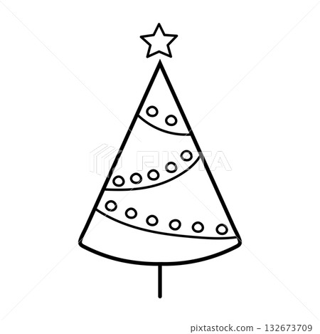 Christmas tree with garland. Hand drawn sketch icons of New Year decorative element. Isolated vector illustration in doodle line style. Christmas tree with garland. Hand drawn sketch icons of New Year decorative element. Isolated vector illustration in doodle line style. 132673709