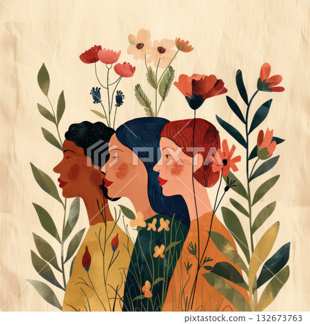 Gender equality and of the female empowerment movement concept. Multi-ethnic group of beautiful women. Girl Power. Gender equality and of the female empowerment movement concept. Multi-ethnic group of beautiful women. Girl Power. 132673763