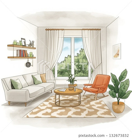 明亮的起居空間，配有沙發，可供休息 132673832