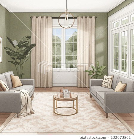 明亮的起居空間，配有沙發，可供休息 132673861