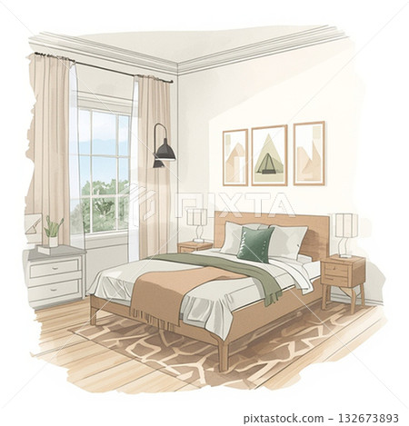 樣品屋風格的時尚床和臥室內飾 132673893