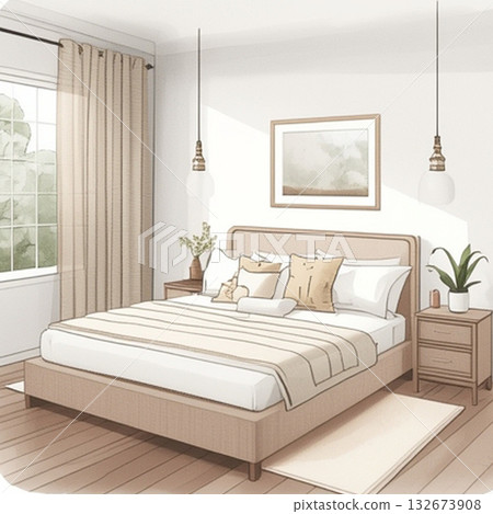 樣品屋風格的時尚床和臥室內飾 132673908