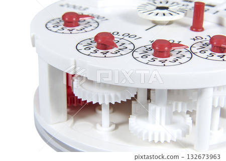 Water meter mechanism on a white background Water meter mechanism on a white background 132673963