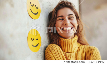 Mental health concept. Happiness, joy, thinking positive, having good thoughts in mind. Mental health concept. Happiness, joy, thinking positive, having good thoughts in mind. 132673997