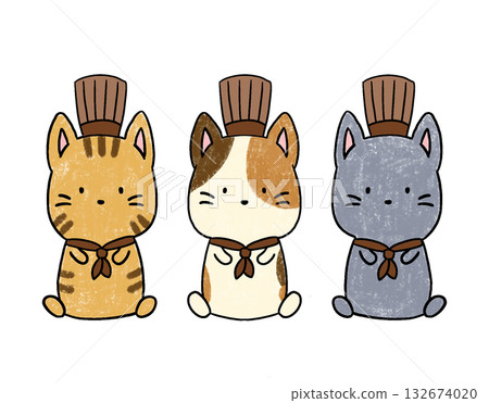 Cute hand-drawn illustration of a pastry chef cat 132674020