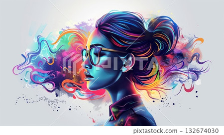 Woman developing her emotional intelligence. Concept exploring the mind, self-discovery, introspection, thinking process. Flat illustration Woman developing her emotional intelligence. Concept exploring the mind, self-discovery, introspection, thinking process. Flat illustration 132674030