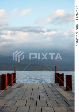 Landscape with lake and pier Landscape with lake and pier 132674130