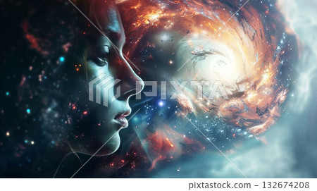 Woman developing her emotional intelligence. Concept exploring the mind, self-discovery, introspection, thinking process. Woman developing her emotional intelligence. Concept exploring the mind, self-discovery, introspection, thinking process. 132674208