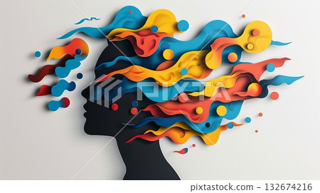 World Mental Health day. Concept of self care, happiness, harmony, creative mind. 132674216