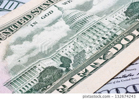 Back side of fifty US dollar banknote close up Back side of fifty US dollar banknote close up 132674243