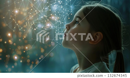 Girl developing her emotional intelligence. Concept exploring the mind, self-discovery, introspection, thinking process Girl developing her emotional intelligence. Concept exploring the mind, self-discovery, introspection, thinking process 132674345