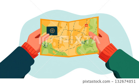 Exploring map with hands, ready for adventure and travel 132674851