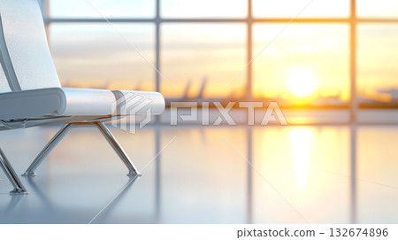 Spacious airport lounge with comfortable seating and sunset view Spacious airport lounge with comfortable seating and sunset view 132674896