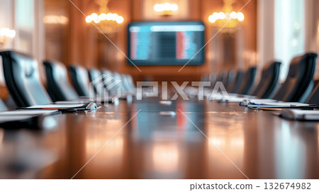 modern government meeting room with long table and chairs 132674982