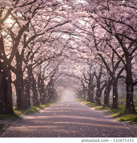 a path between the cherry trees a path between the cherry trees 132675333