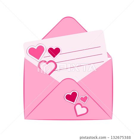 Cartoon envelope with a love letter. Realistic 3D rendering of a pink open envelope. Valentine s Day card, love message wallpaper, cute Valentine s Day letter background. Cartoon envelope with a love letter. Realistic 3D rendering of a pink open envelope. Valentine s Day card, love message wallpaper, cute Valentine s Day letter background. 132675388