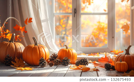 Halloween pumpkin and window 132675493