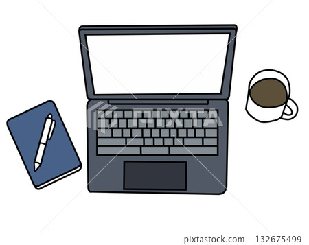 Laptop (top view, with accessories) Laptop (top view, with accessories) 132675499