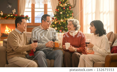 A scene of seniors relaxing and getting along as they celebrate Christmas A scene of seniors relaxing and getting along as they celebrate Christmas 132675553