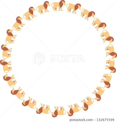Lion frame. Savannah lion silhouette. Wildlife animal on white background template. Baby shower design 132675599