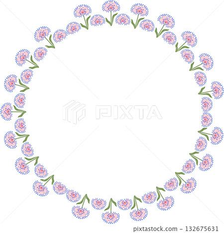 Wreath frame with flowers template. Cute empty template box. Hand drawn vector illustration 132675631