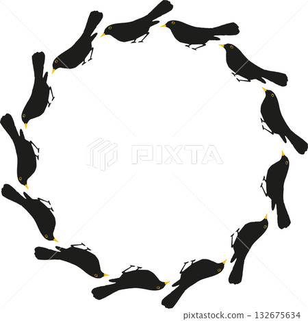 Silhouette of starling birds frame. Starling birds flock in the sky template. Frame with empty space for your text Silhouette of starling birds frame. Starling birds flock in the sky template. Frame with empty space for your text 132675634