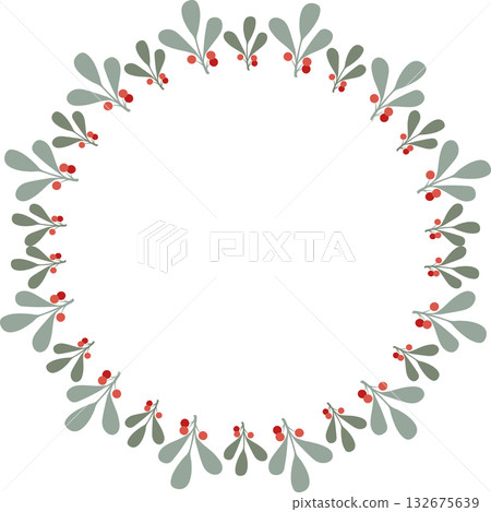 Plant branches with berries frame. Christmas plants empty frame box. Holy tree leaves and berry Plant branches with berries frame. Christmas plants empty frame box. Holy tree leaves and berry 132675639