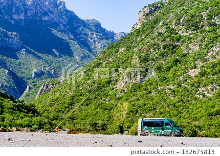 Camper car in mountains 132675813