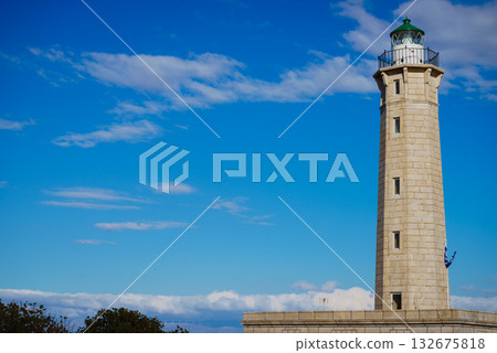Lighthouse near Gythio against blue sky Lighthouse near Gythio against blue sky 132675818