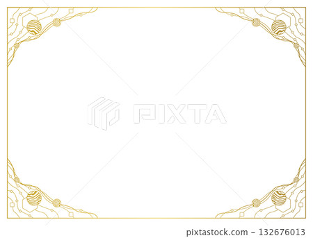 金色未來主義風格轉角裝飾框，線條流暢，幾何圖案精美 132676013