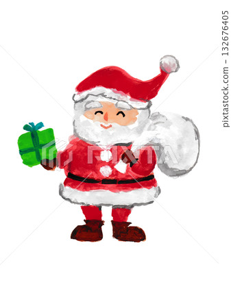 Watercolor illustration of Santa Claus holding a gift Watercolor illustration of Santa Claus holding a gift 132676405