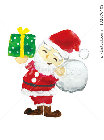 Watercolor illustration of Santa Claus holding a gift Watercolor illustration of Santa Claus holding a gift 132676408