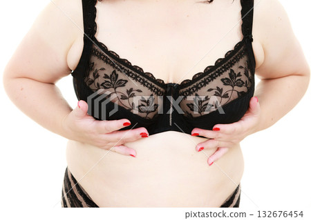 Plus size woman wearing bra lingerie Plus size woman wearing bra lingerie 132676454