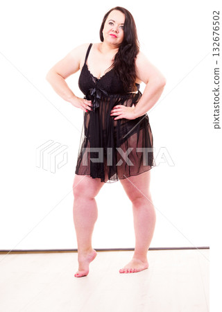 Full body of fat mature woman in lingerie 132676502