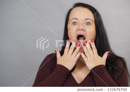 Shocked terrified adult woman Shocked terrified adult woman 132676700