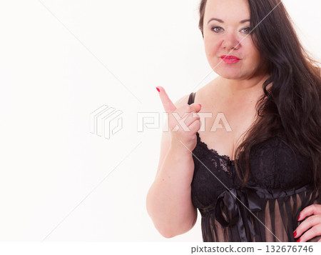 Big woman say no by shaking finger 132676746