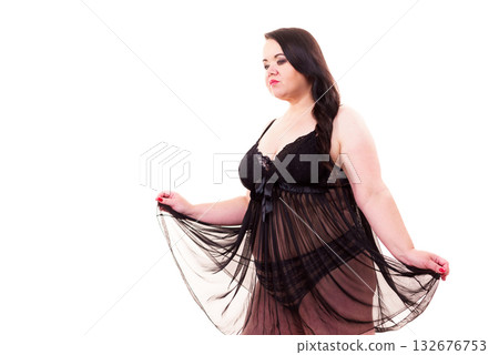 Woman plus size in lace lingerie set 132676753