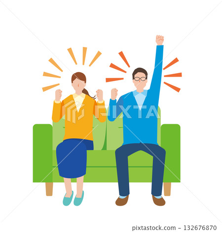 Men and women sitting and cheering Men and women sitting and cheering 132676870