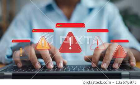 Cyber Security Alert System Error on Laptop, Online Warning Notification Concept 132676975
