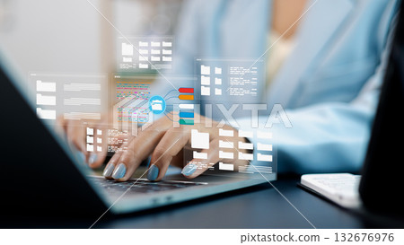 Digital Data Management and Cloud File Organization on Laptop 132676976