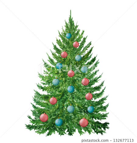 Watercolor Christmas tree. with toys Hand painted New year tree isolated on white background. Holiday illustration for design, gift wrapping paper, cards, invitations Watercolor Christmas tree. with toys Hand painted New year tree isolated on white background. Holiday illustration for design, gift wrapping paper, cards, invitations 132677113