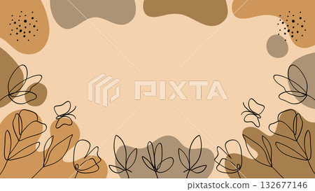 Minimalist Botanical Abstract Line Art and Stones Isolated on Brown Hand Drawn Background.Vector Illustration 132677146