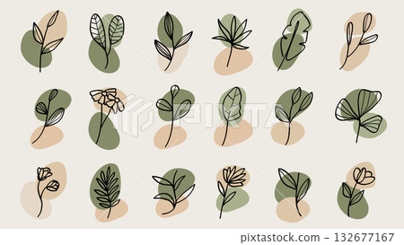 Nature Leaves Flowers Abstract Organic Shape Contemporary Wall Art Collection.Vector Illustration Nature Leaves Flowers Abstract Organic Shape Contemporary Wall Art Collection.Vector Illustration 132677167